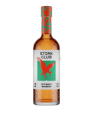 Ein elegantes Flaschendesign mit einem grafischen Storch und einer klaren, strukturierten Basis, die den Whiskey präsentiert.