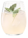 Ein elegantes Glas mit einem erfrischenden Getränk, gefüllt mit Eis und garniert mit frischen Salbeiblättern.