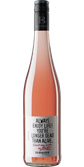 Die Flasche Roséwein zeigt ein kreatives Design mit einem Spruch, der Lebensfreude und Genuss betont.
