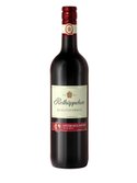 Eine Flasche Rotwein mit rotem Korken und einem Etikett, das den Namen 'Rotkäppchen' und die Sorte 'Spätburgunder' zeigt.