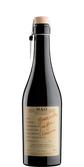 Eine elegante Flasche mit einem Holzverschluss, die ein hochwertiges italienisches Weinlabel zeigt, das die Herkunft und Details beschreibt.