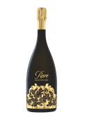 Eine elegante Flasche Champagner mit schwarzem Glas und goldenen Verzierungen, die Luxus und Exklusivität ausstrahlt.