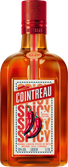 Eine markante, eckige Likörflasche aus bernsteinfarbenem Glas mit roter Kapsel. Das auffällige Etikett in Orange, Weiß und Rot mit stilisiertem Chili-Motiv unterstreicht den modernen und würzigen Charakter des Likörs.