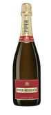 Eine elegante Flasche Piper-Heidsieck Champagner mit goldener Kapsel und rotem Etikett, ideal für festliche Anlässe.
