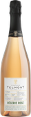 Die Flasche zeigt den luxuriösen Champagner Telmont, Reserve Rosé, mit einem sanften Farbton und einem eleganten Design.
