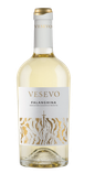Die Flasche Vesevo Falanghina zeigt ein modernes Design mit einem stilisierten, goldenen Muster auf dem Etikett.