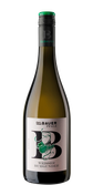 Das Etikett der Flasche zeigt eine große, geschwungene 'B'-Grafik, die von einer grünen Weintraube umgeben ist.