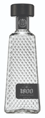 Eine elegante Tequila-Flasche mit einer klaren, facettierten Oberfläche und einem schwarzen Deckel, die Luxus ausstrahlt.