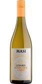 Ein ansprechendes Bild der Masi Levarie Soave DOC Classico Flasche, die durch ihr kunstvolles Etikett und den goldenen Korken besticht.