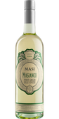 Die Flasche Masi Masianco Pinot Grigio zeigt ein detailliertes Etikett mit floralen Motiven und einer klaren, hellgrünen Flüssigkeit.