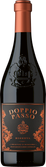 Eine elegante Dunkelglasflasche mit kupferfarbener Kapsel und dunkelbraunem Etikett mit kupferfarbenen Verzierungen, das den hochwertigen und ausdrucksstarken Charakter der Riserva stilvoll unterstreicht.