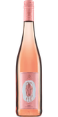 Eine Flasche alkoholfreier Roséwein mit einem eleganten, rosa Etikett und einem modernen, minimalistischen Design.