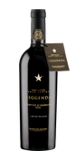 Eine elegante Flasche Wein mit schwarzem Etikett und goldenen Schriftzügen, die den Namen 'Leggenda' trägt.