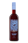 Eine Flasche alkoholfreier Aperitif mit rotem Inhalt und blauer Kappe, beschriftet mit 'Ziegler Avionic Zero'.