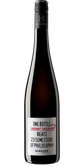 Eine elegante Flasche Cabernet Sauvignon mit einem auffälligen Etikett, das humorvoll Philosophie mit Wein vergleicht.