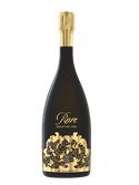 Eine elegante Flasche Champagner mit schwarzem Glas und goldenen Verzierungen, die Luxus und Exklusivität ausstrahlt.