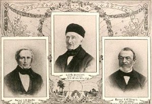 Die Firmengründer Reidemeister und Ulrichs (links) und Heinrich Wilhelm Bömers, Teilhaber seit 1857 (rechts)